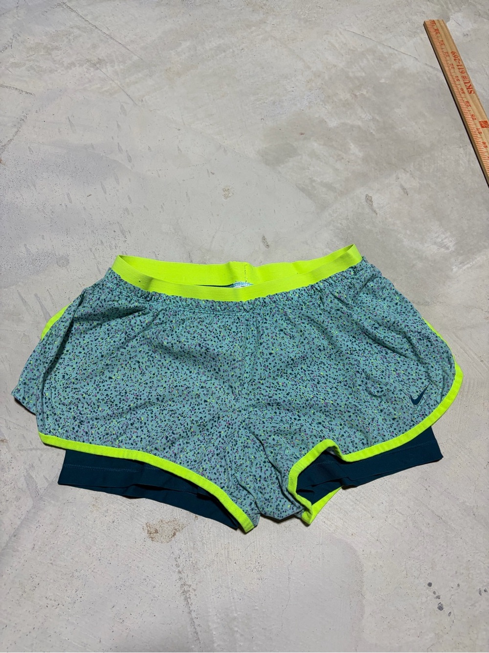 Nike Women's Teal Floral Running Shorts with Neon Trim medium